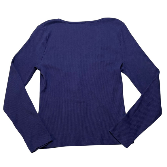 NWT J.Crew Factory Navy Ribbed V-Neck Henley Long Sleeve Top Size M - Picture 3 of 5